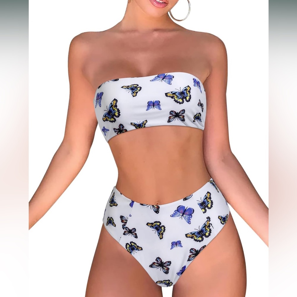 Omkagi women’s bandeau swimsuit with butterfly cheeky high cut